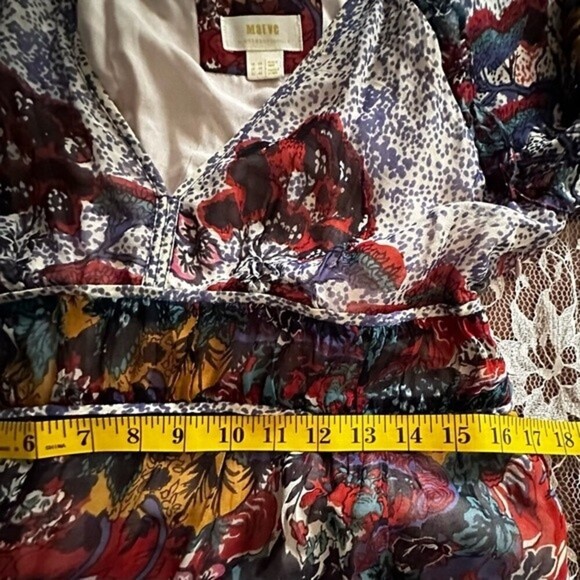 Anthropologie Maeve Annabella Tiered Boho Maxi Dress Puff Sleeve V-Neck Size 10 - Picture 13 of 16